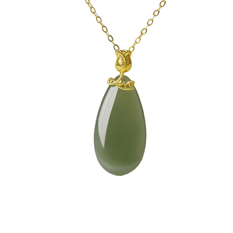 Hotan Jade Pendant Jade Necklace Green Jade30*13mm 1 box