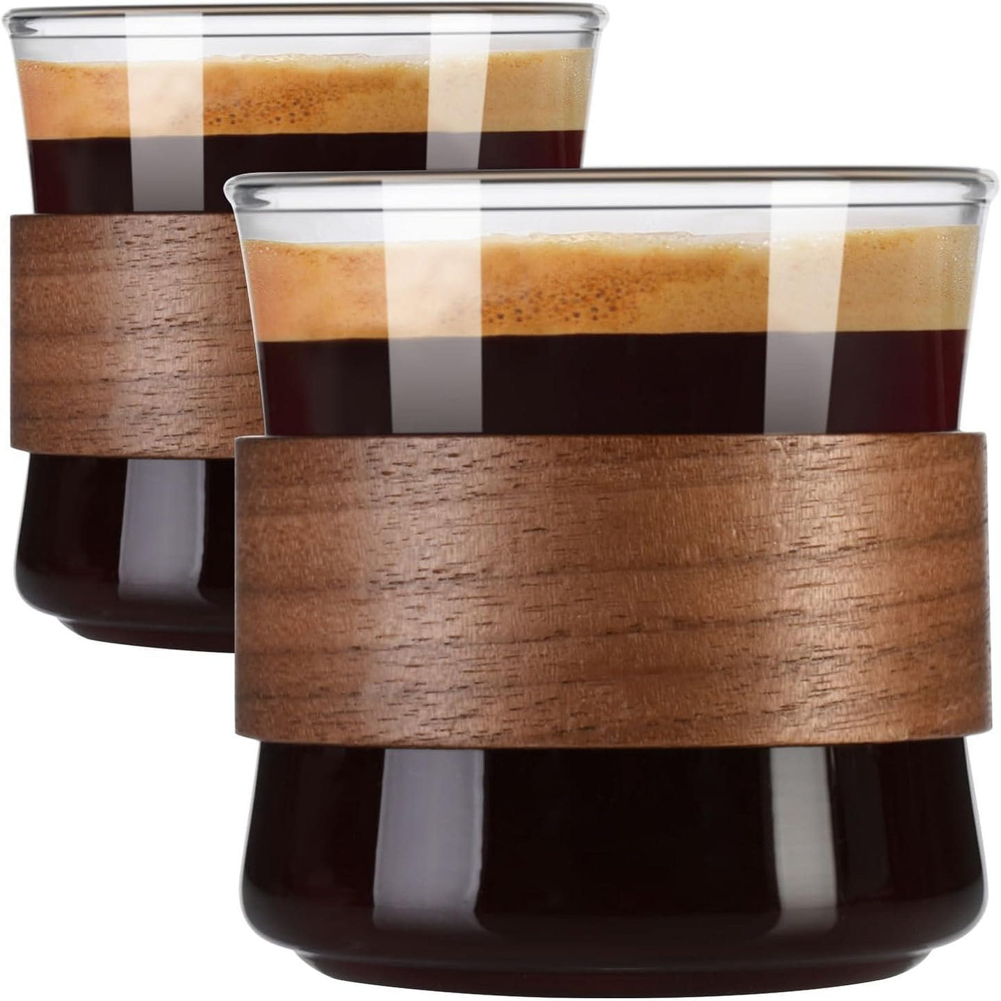 Set of 2 8 oz coffee cups with wooden rings 240 ml