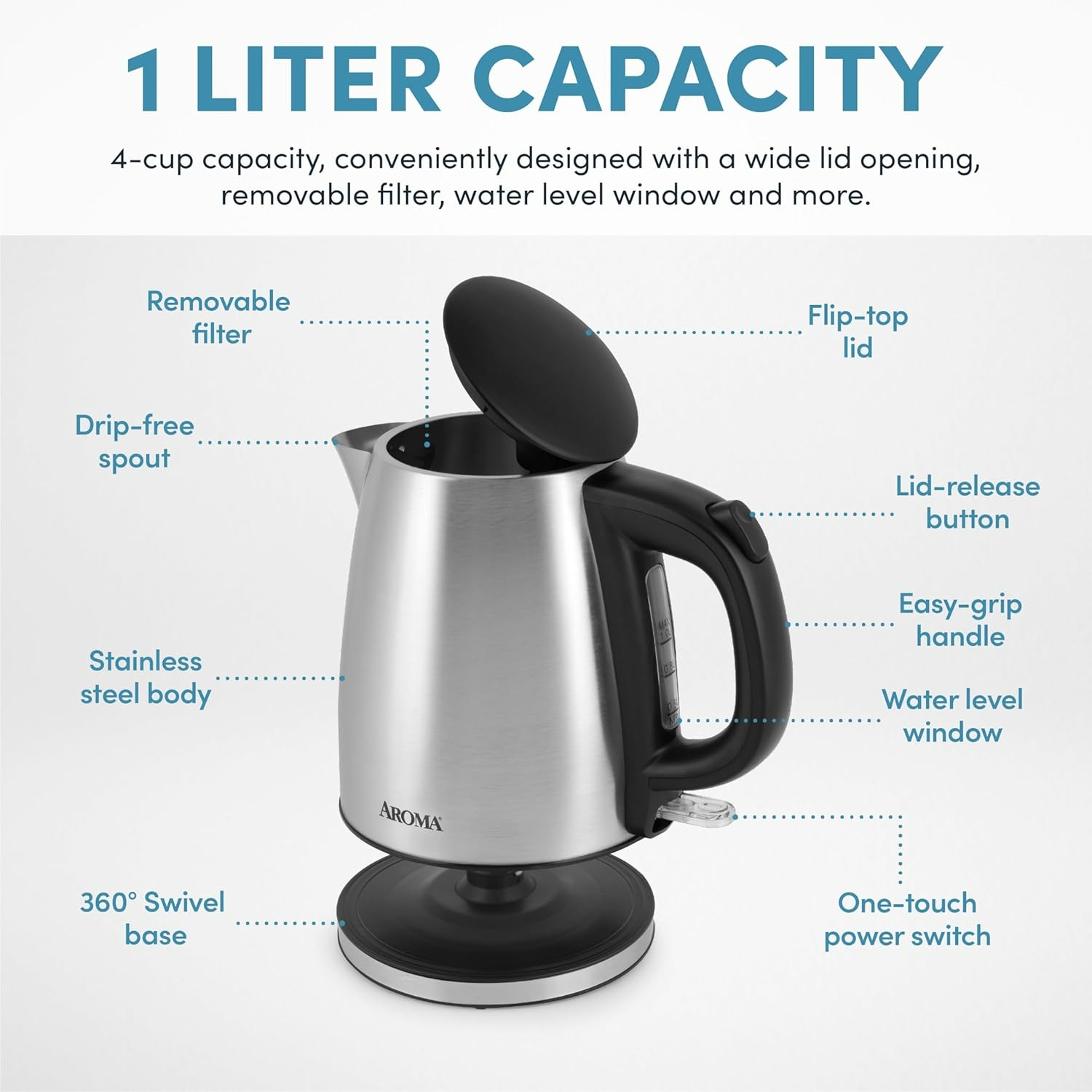 Get Aroma 1.0L / 4-cup Stainless Steel Electric Kettle Delivered | Weee!  Asian Market