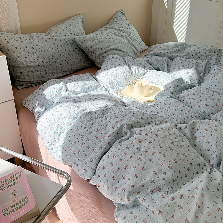 花开时纯棉四件套 Queen Size 蓝序