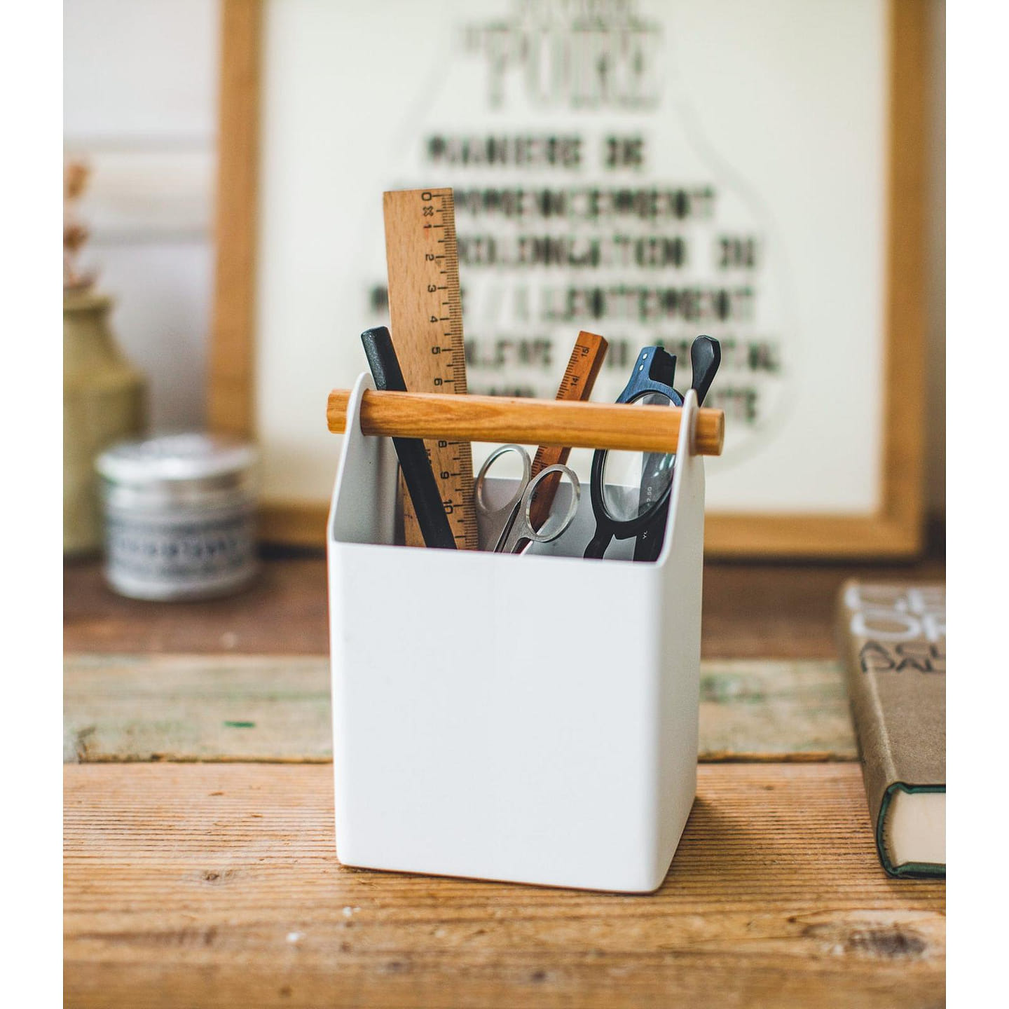 Pen + Desk Organizer – Steel + Wood Pens 1 each