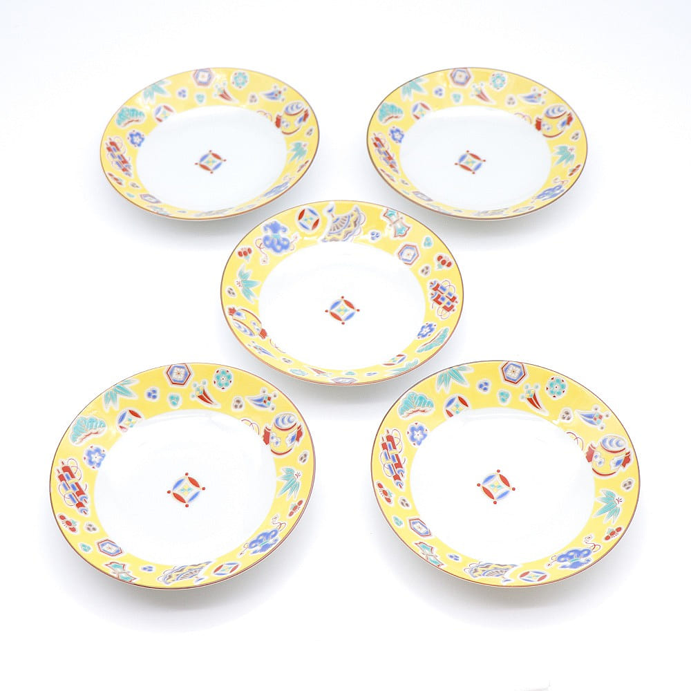 Kutani Ware Handmade Serving Plate 5set (Yellow Takara,6.10 x 6.10) Made in JP 5 each