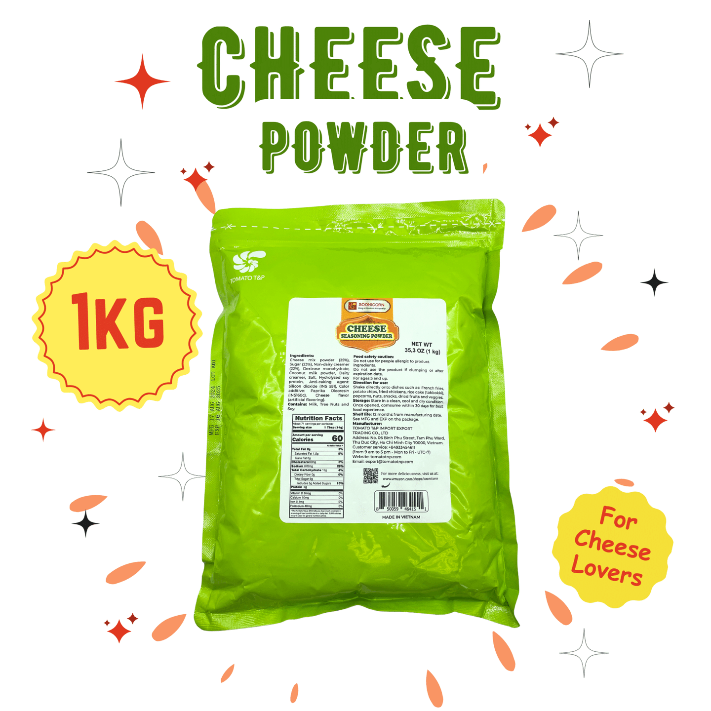 Soonicorn Cheese Seasoning Powder for French Fries, Popcorn Chicken, Wings 1kg 35.3 oz