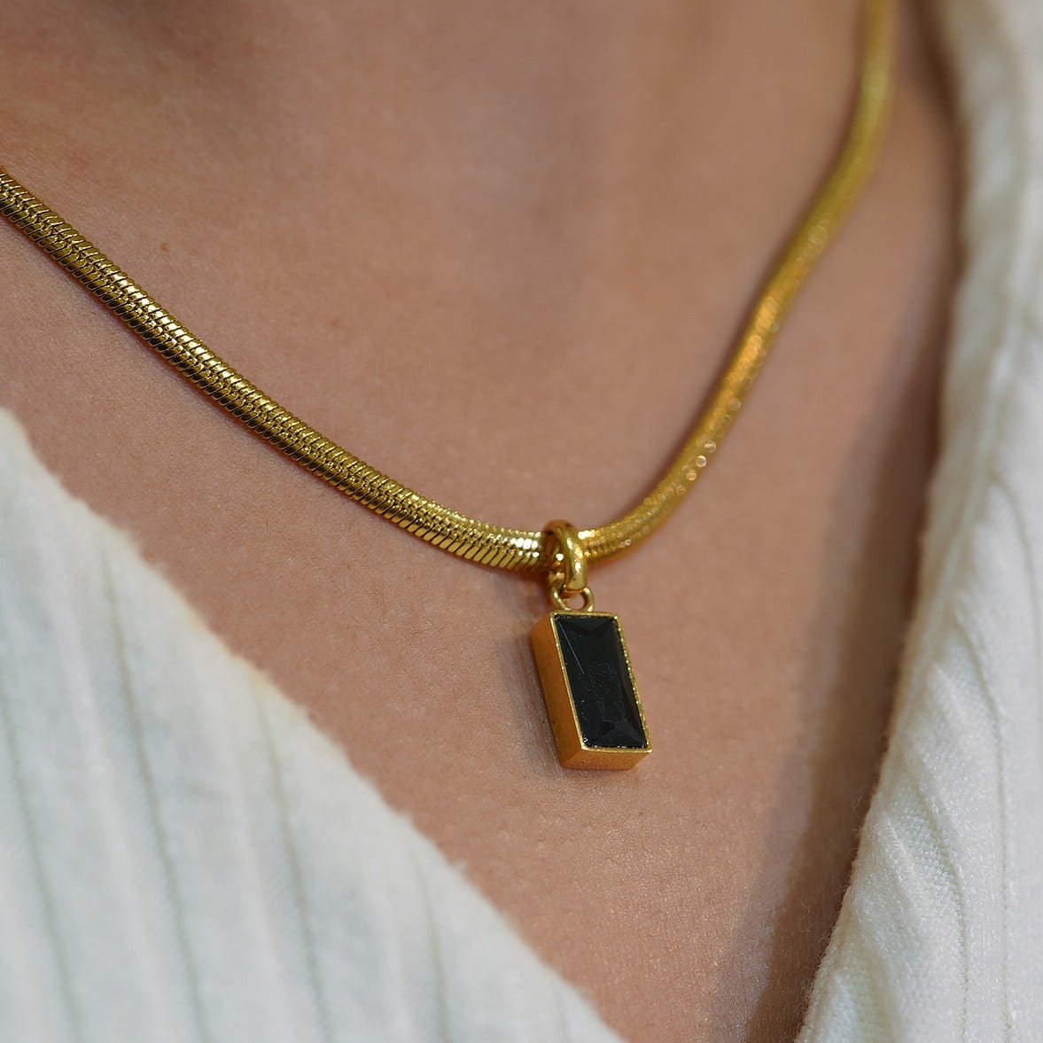 Water Proof Baguette Diamond Necklace Black 1 each