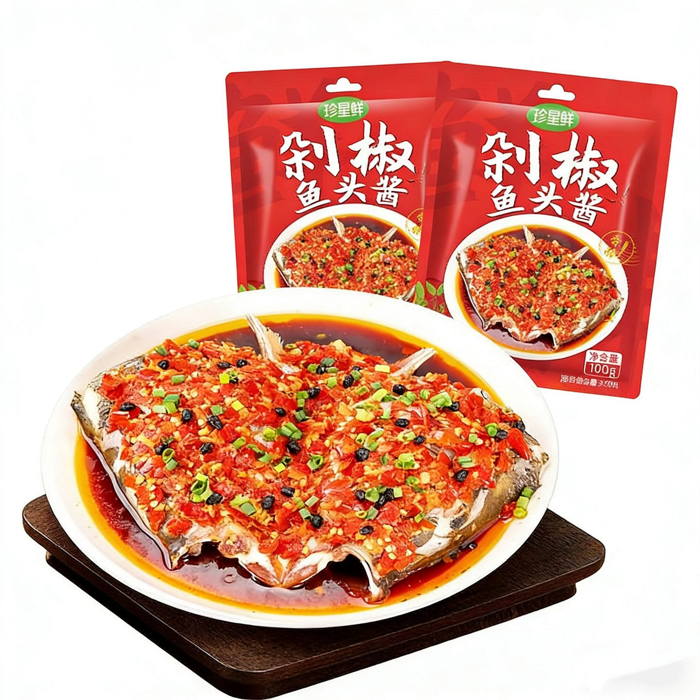 剁椒鱼头酱 新鲜辣椒酱蒜蓉辣椒酱香辣味家用蒸鱼酱 100 克*2 包