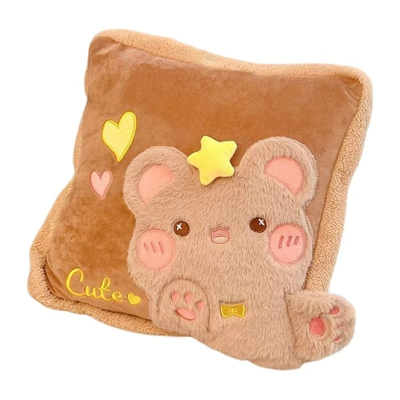 Animal Throw Pillow Blanket 2-In-1 Comforter Pillow Nap – Brown Love Bear 1Pc 1 count