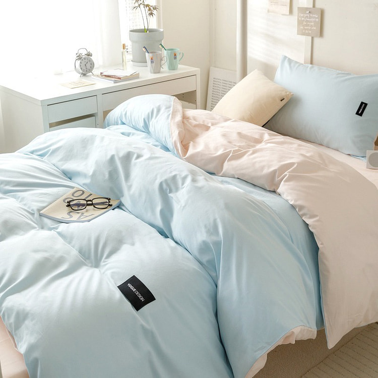 Solid Cotton Bedding Set Blue+Light Pink Large 1 each