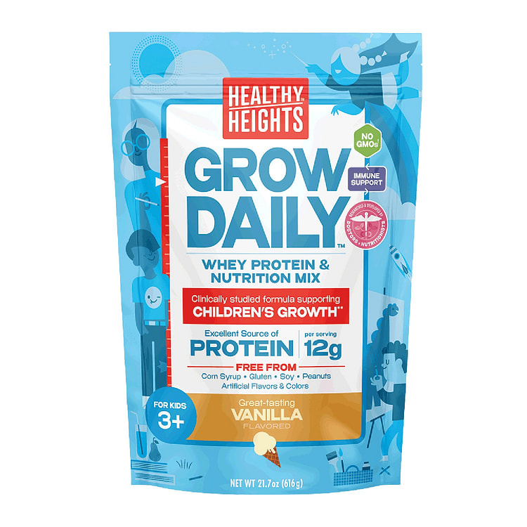 Healthy Heights Grow Daily 3+ Shake Mix Powder, 12g Protein, Vanilla