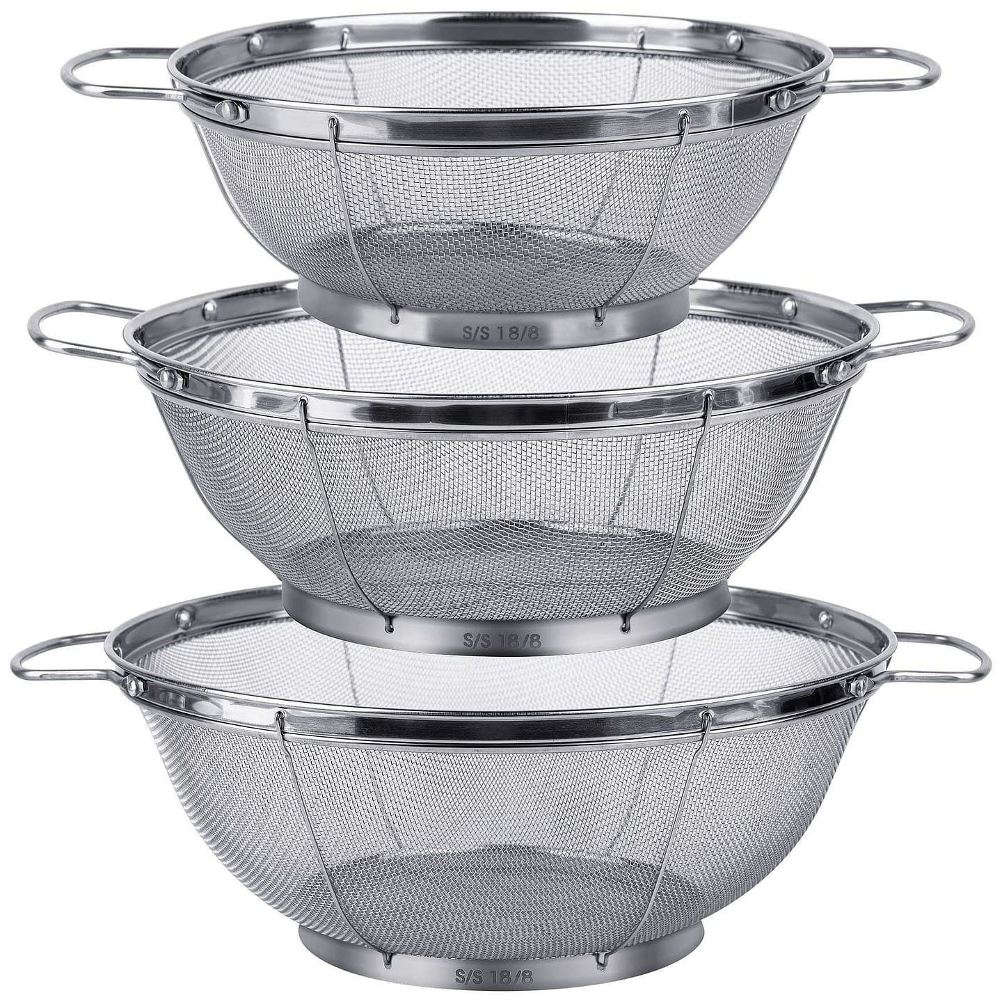 3 Pack Stainless Steel Colander Sieves 1 개