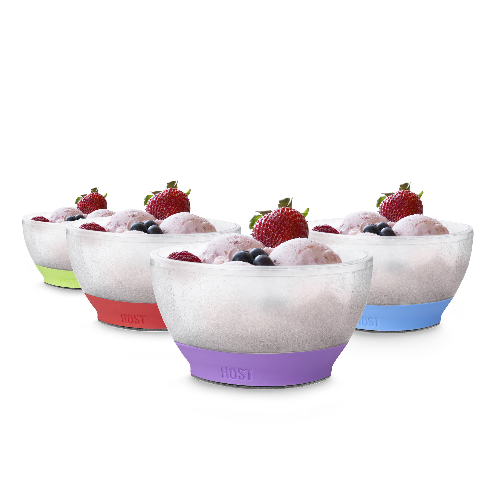 Host Ice Cream Freeze Bowl, Set of 4 Double Walled Insulated Freezer Gel Chiller Kitchen Accessory for Dessert, Dip, Cereal, with Comfort Silicone Grip, Plastic, Assorted Colors 18 온스