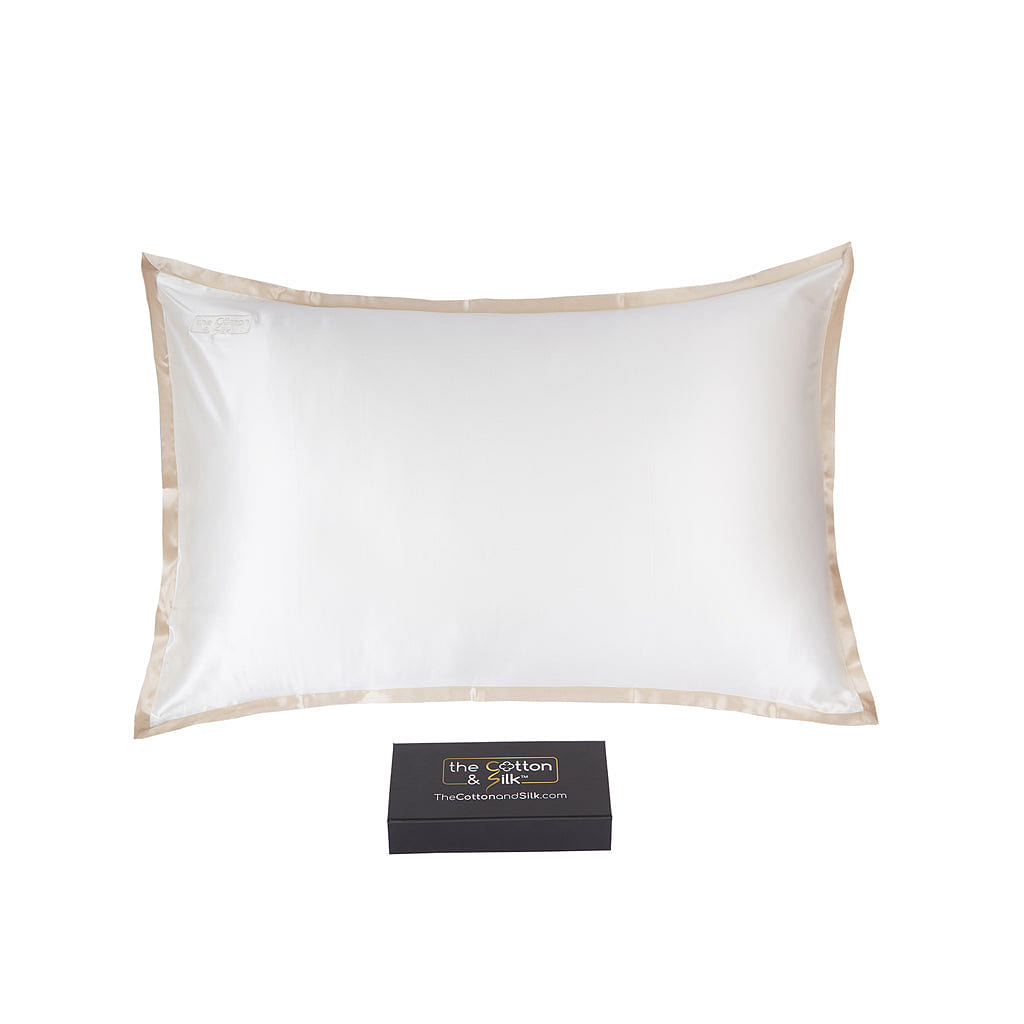 Queen-size 100% 6A+ 22 Momme Mulberry Silk Pillow Sham – Cream + Caramel Queen (20“ x 30“) / Cream + Caramel 0.5 lb