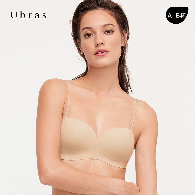ubras Two Ways Wearing With Removable Strap Gathering Tube Top Bra Nude A75 1 each