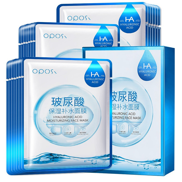 OPOSI玻尿酸保湿补水面部护理滋养修复提亮暗沉毛孔收缩面膜10片/盒