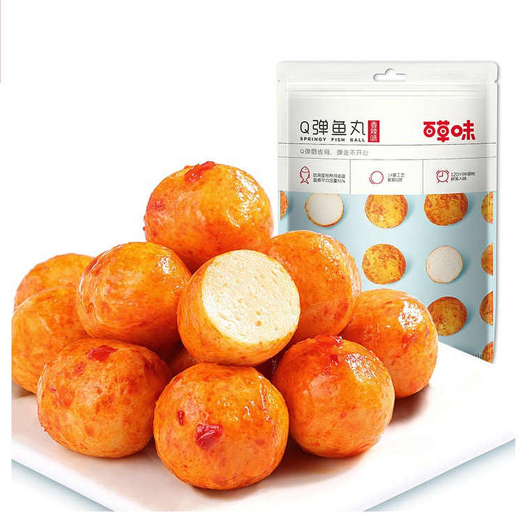 百草味 香辣味Q弹鱼丸休闲零食108g*1袋