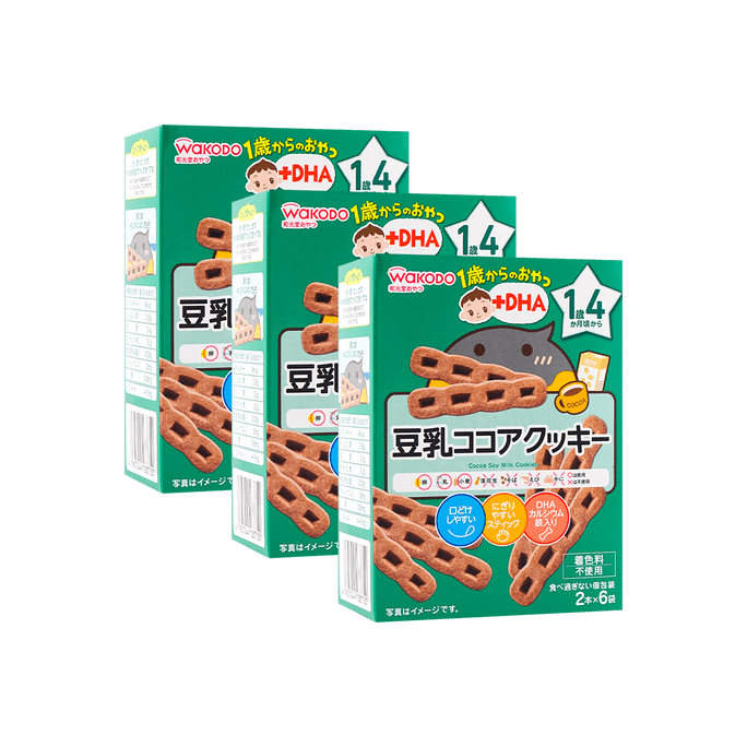 Get EXP 08/2023 WAKODO Soy Milk Cocoa Biscuits 16 Months+ 6 pack/box