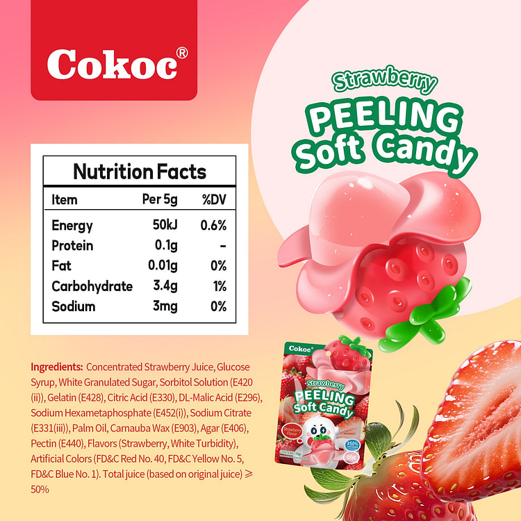 COKOC Peelable Strawberry Gummy Candy 2.64oz*9 75g 9 pack