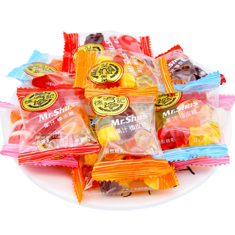 徐福记橡皮糖小熊水果汁味桔橘子软糖混合糖果零食500g约36包
