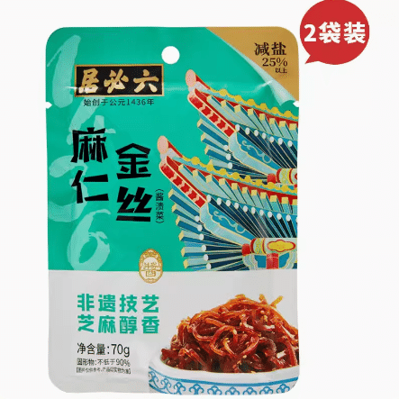 六必居 麻仁金丝酱菜美食小吃苤蓝丝即食下饭菜70g*2袋 140 克