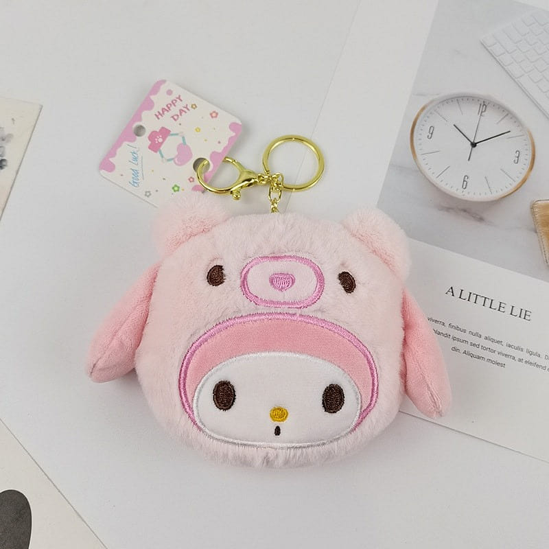 Sanrio Cute Teddy Bear Plush Coin Purse Student Wallet Organizer Keychain-Pink 1 each