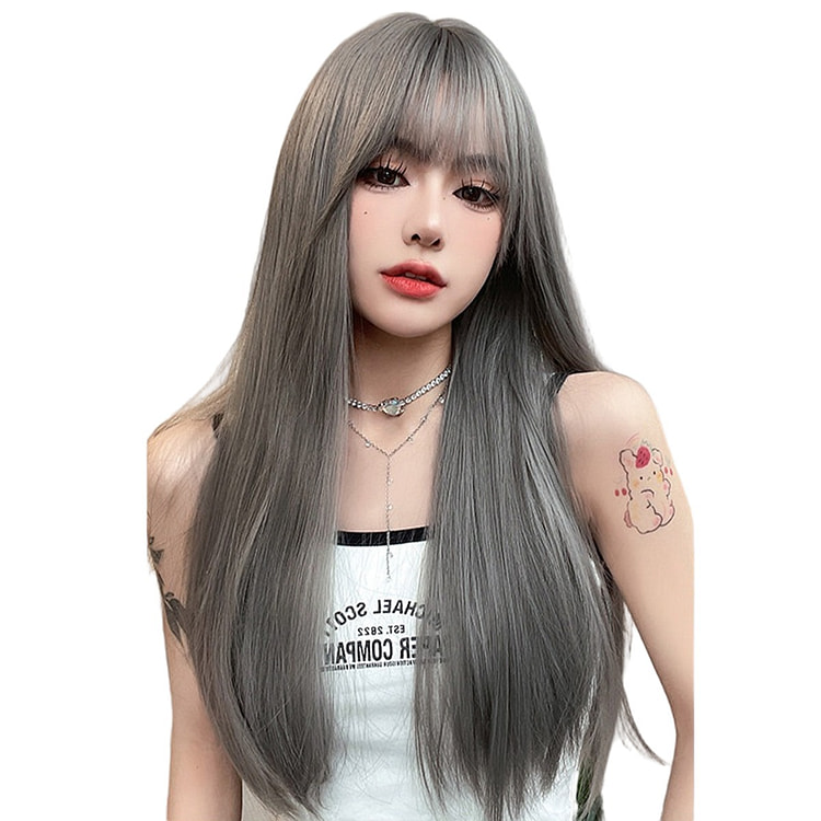 Thin style long straight hair wig Grandma Grey 1 each