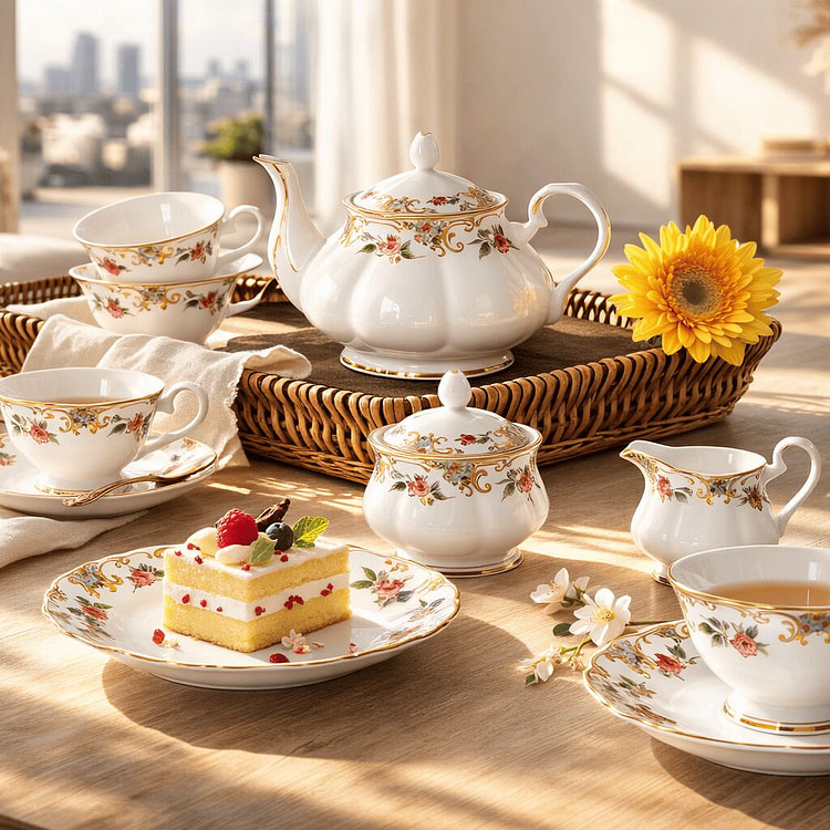 优雅的英式下午茶茶具骨瓷套装21 件套