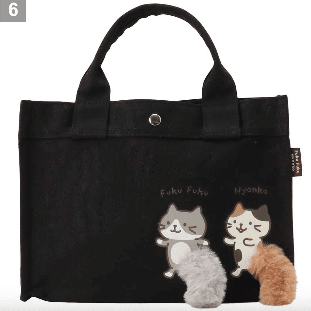 Fuku Fuku Nyanko Cat Tail Mini Tote Bag – Black 1 each