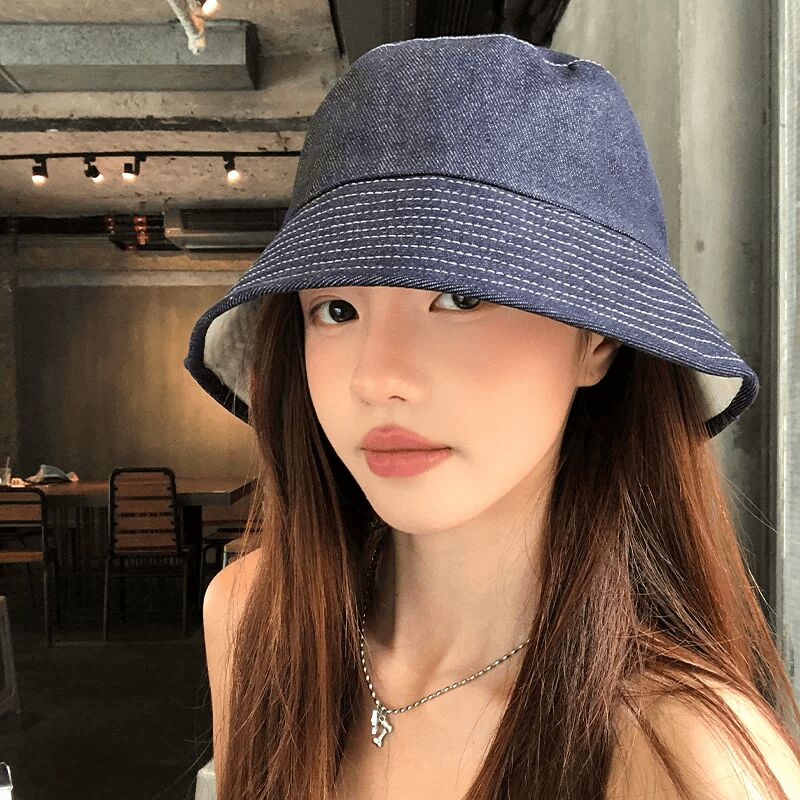 Get Japanese-style retro reversible denim bucket hat f 1 each