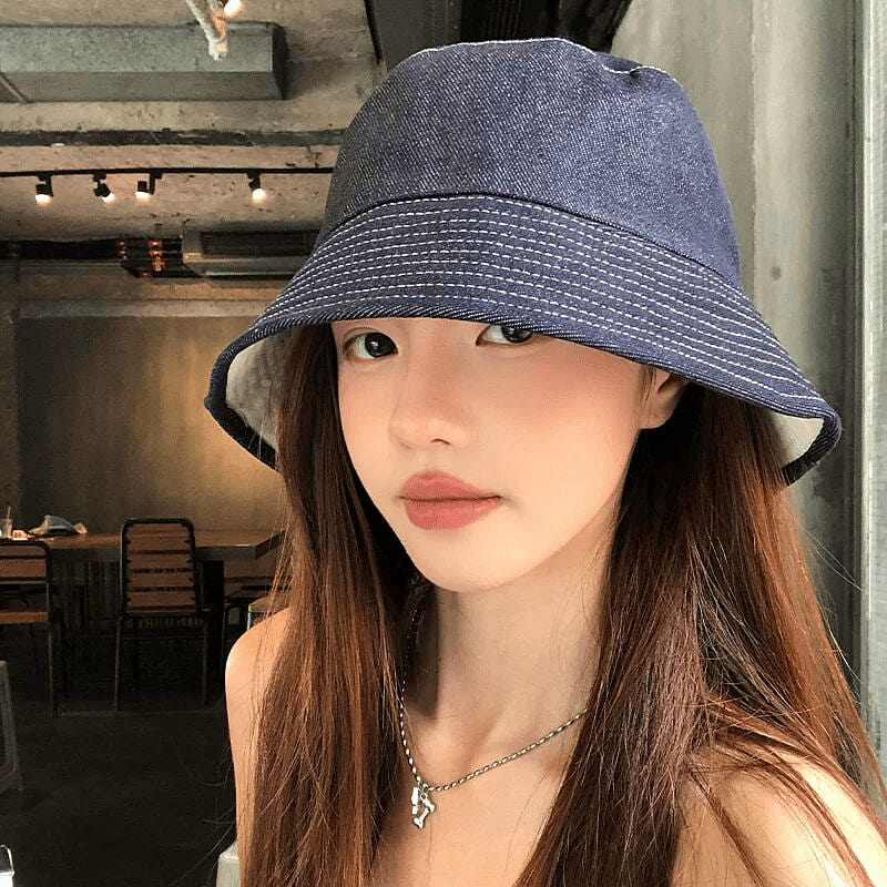 Japanese-style retro reversible denim bucket hat f 1 each