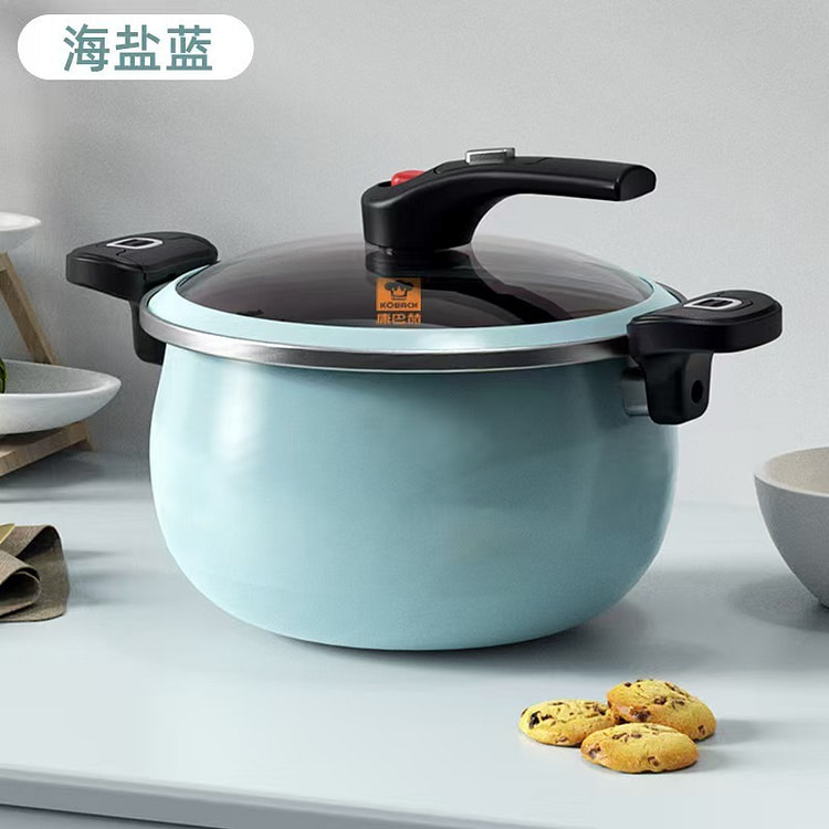 康巴赫珐琅微压锅6.5L炖盅砂锅焖烧锅防溢蓝色