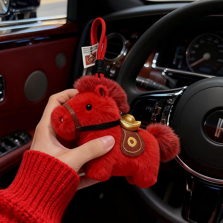 迪加伦 元宝马年吉祥物钥匙扣链挂件 红色 毛绒公仔 1 个