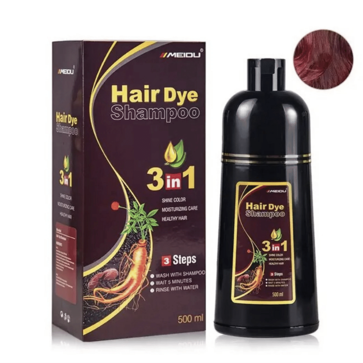 Meidu 3-in-1 Hair Dye Shampoo Dark Wine Red 500ml 500 ml