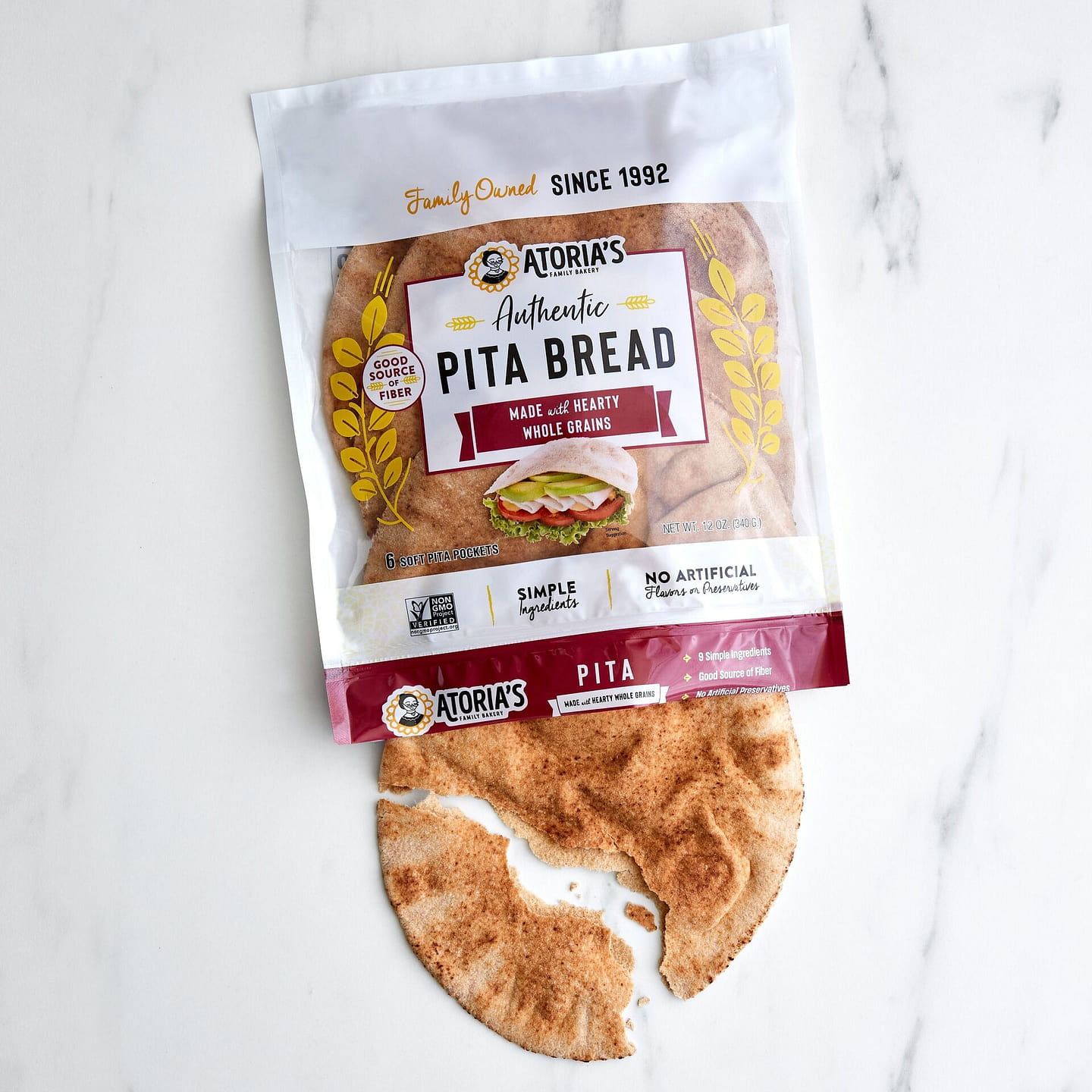 Atoria’s Family Bakery Whole Grain Pita Flatbread 8 count
