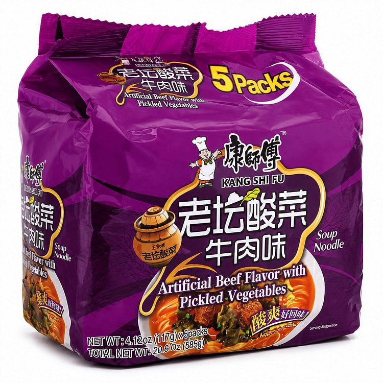 Kangshifu Beef Pickled Vegetables Noodle 5 Pack 585 g (min 2)
