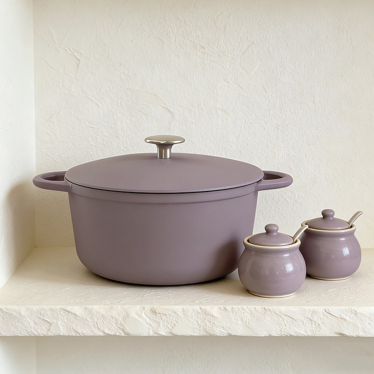 雾感莫兰迪系列铸铁珐琅锅薰衣草紫5QT焖烧煮炖煲锅 1 份