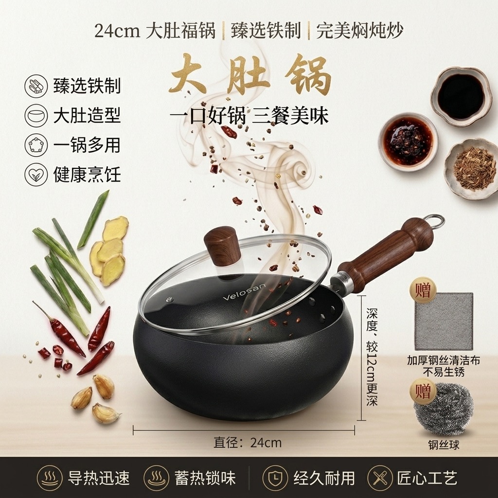 Get Velosan Hand forged big belly iron pot 24cm Delivered | Weee