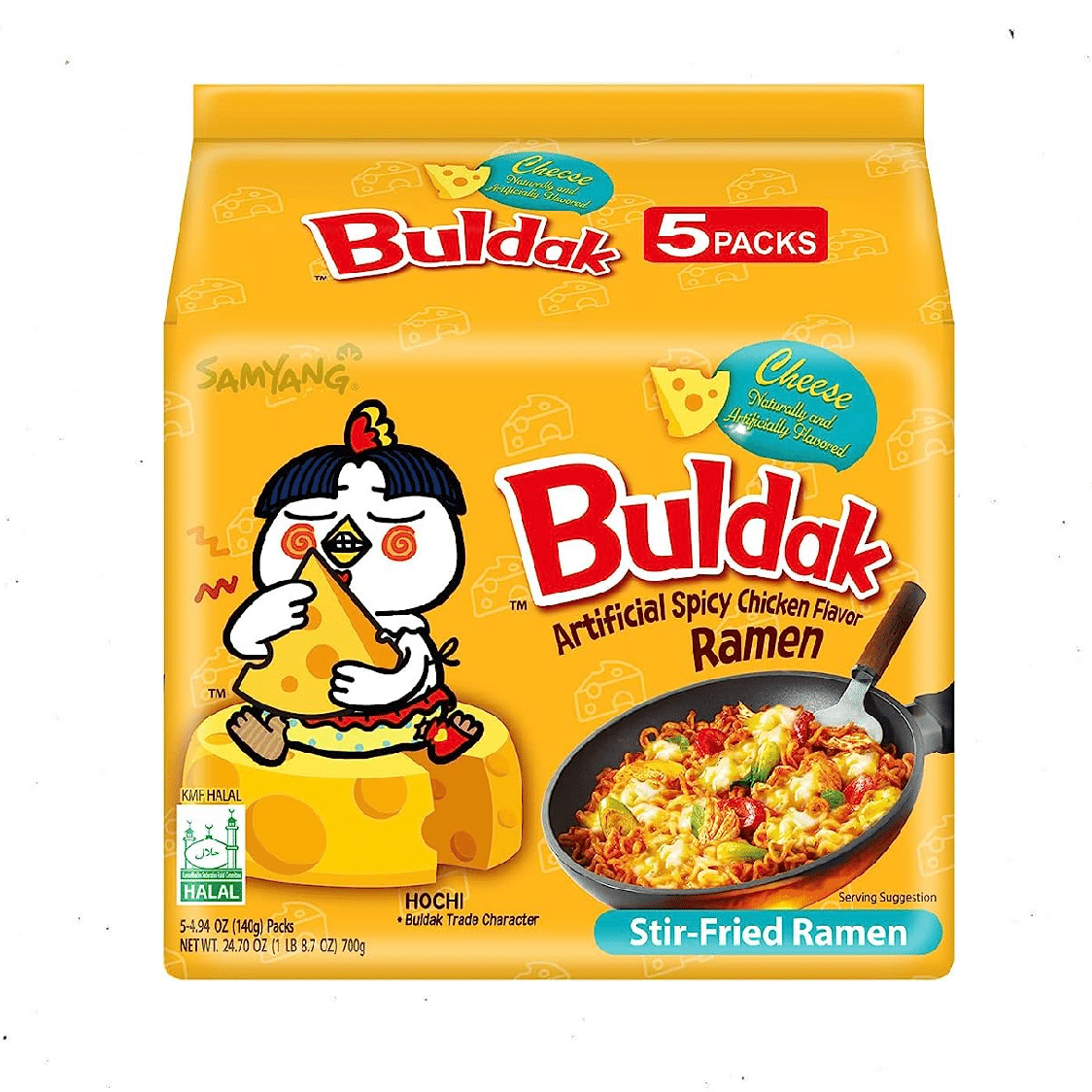 Samyang Buldak Ramen, Cheese Hot Chicken Flavor pack of 5 1 each