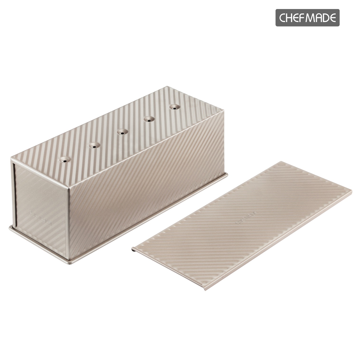 CHEFMADE Commercial 2.2Lb Dough Capacity Corrugated Pullman Loaf Pan with Lid 1 phần