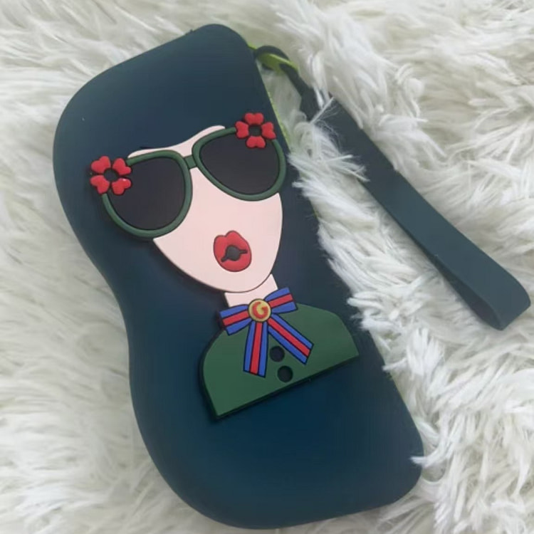 卡通可爱便携式硅胶眼镜袋 墨绿色 1 个