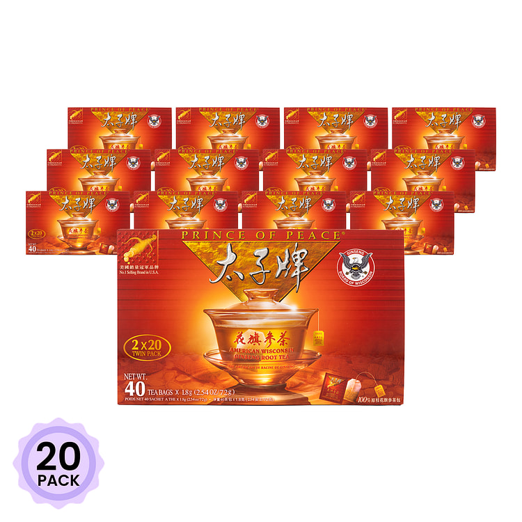 美国太子牌 原枝花旗參茶, 双礼盒裝 (2盒 X 20茶包) 1 份*20 包
