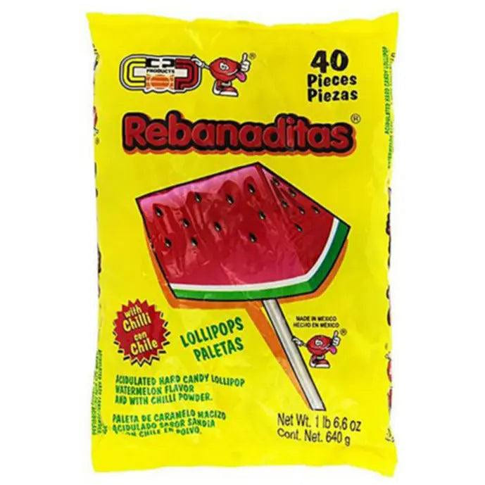 Rebanaditas Watermelon Lollipop with Chile 40ct – Case – 12 Units 1 each