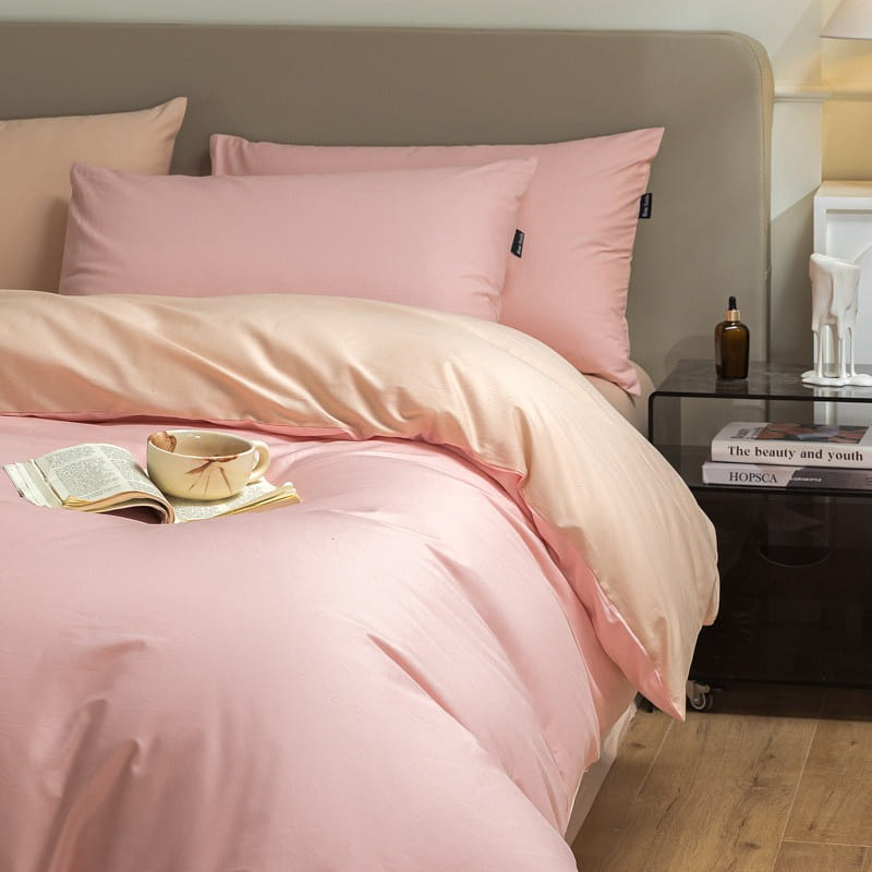 Bedding Set Queen Size Flat Sheetx1 Duvet Coverx1 Pillow Casex2 Pink+PeachPink 1 each