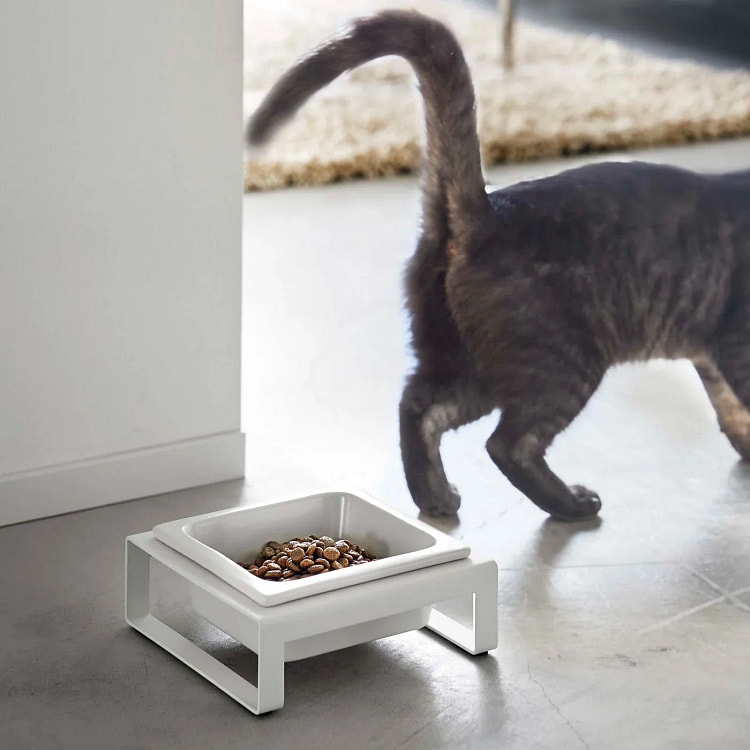 单个宠物食盆 - 钢陶瓷短款/白色