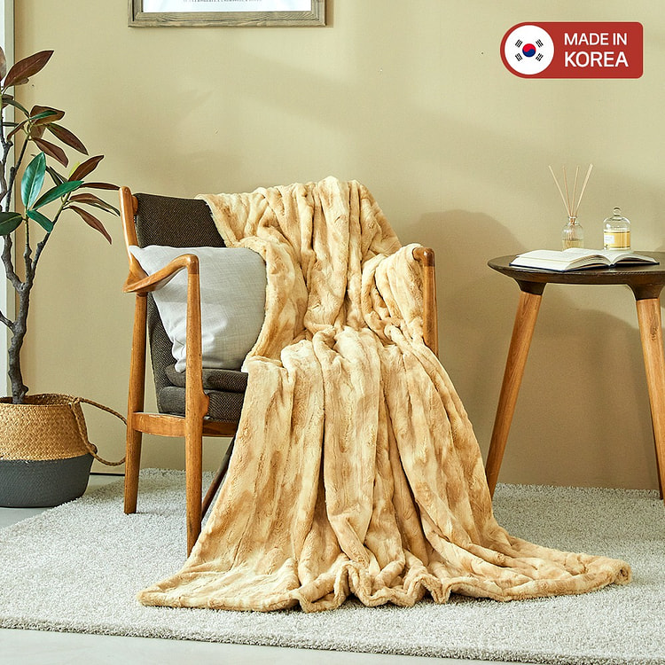 【韩国制造】米色超柔绒毯