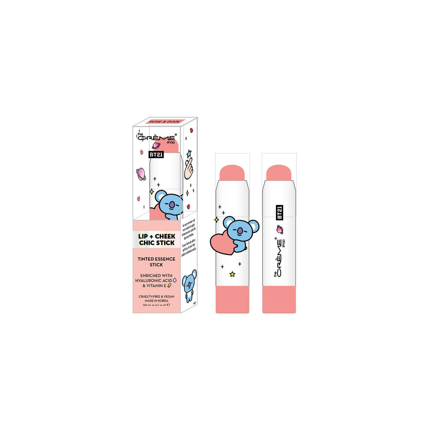 THE CREME SHOP Tinted Essence Stick Lip & Cheek – BT21 Koya Rose & Doze 1 each