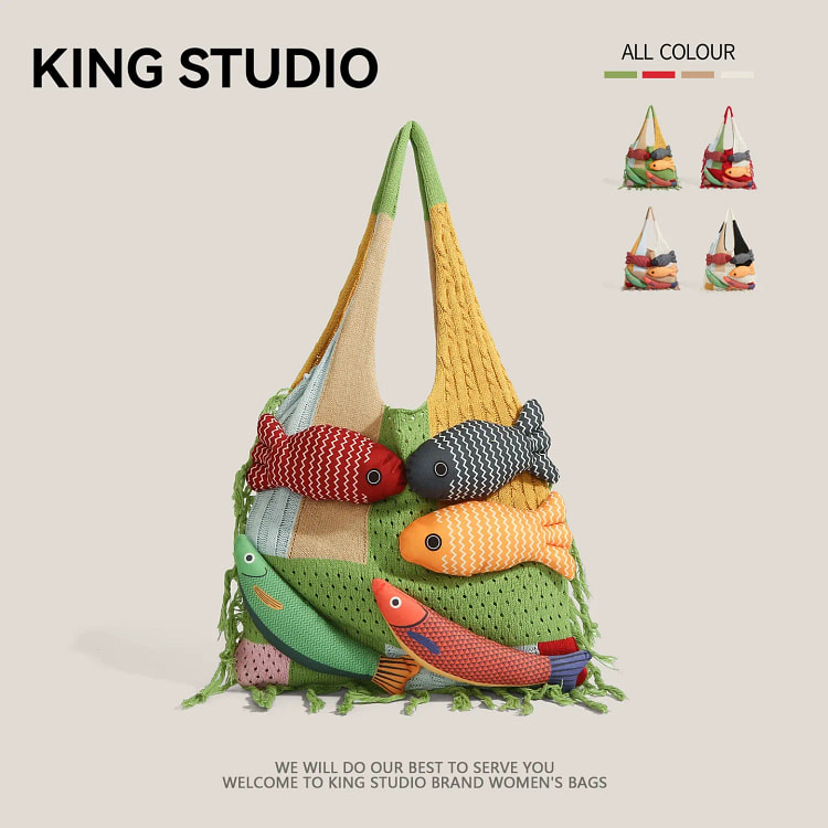 独特设计感包包 女针织毛线编织包 绿色 1 个