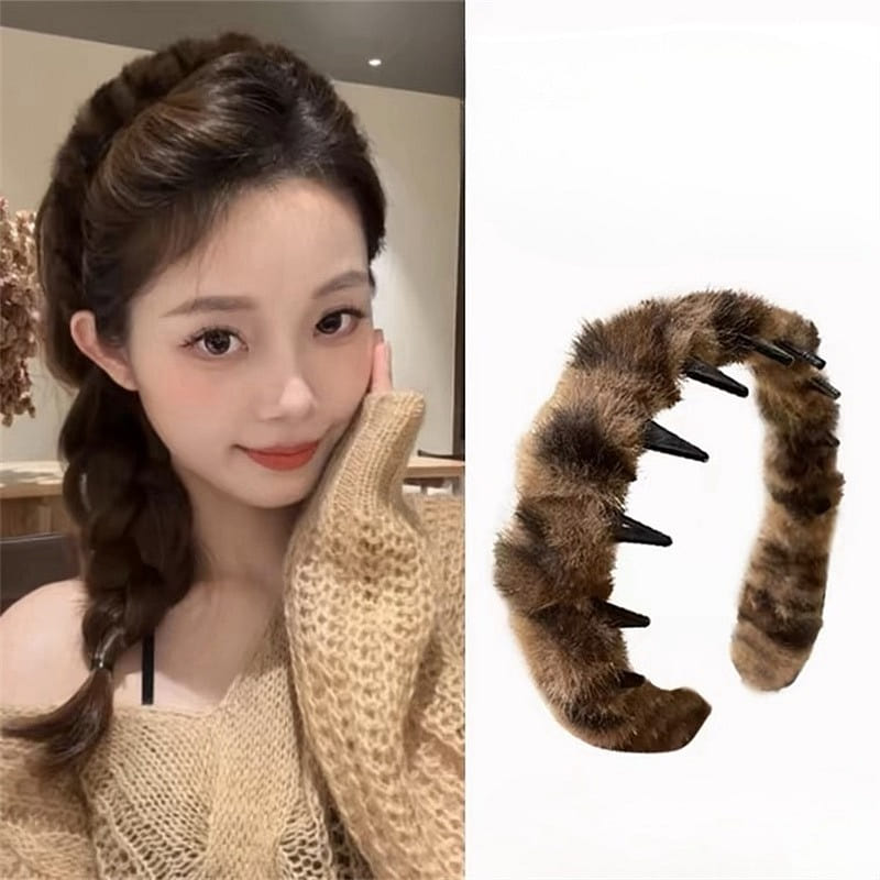 High-profile leopard print headband/hair clip, per 1 each