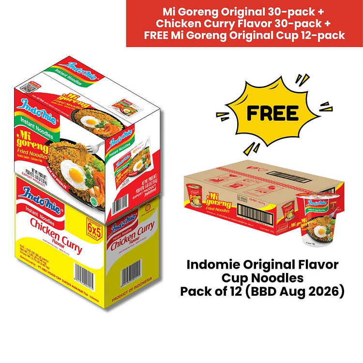Indomie Fried + Chicken Curry + Original Cup 3 box