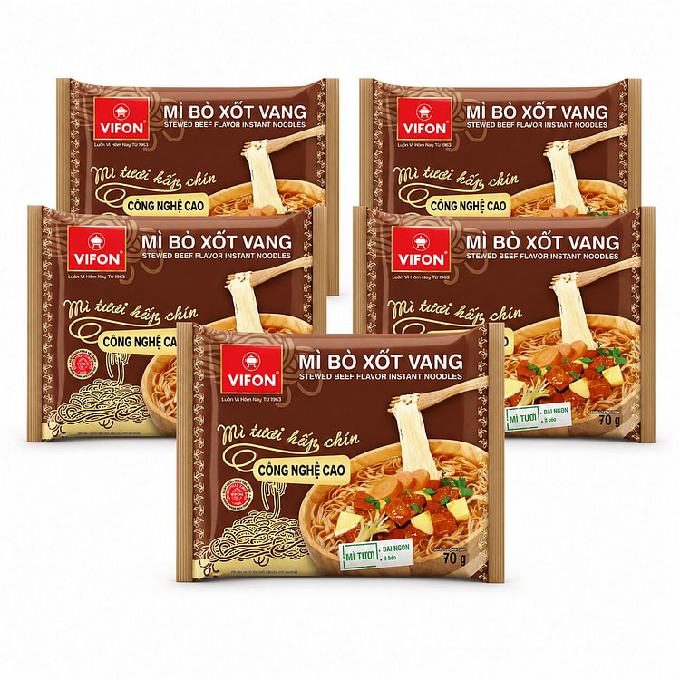 [5-PACK] VIFON Stewed Beef Non-Fried Noodle 2.47 oz