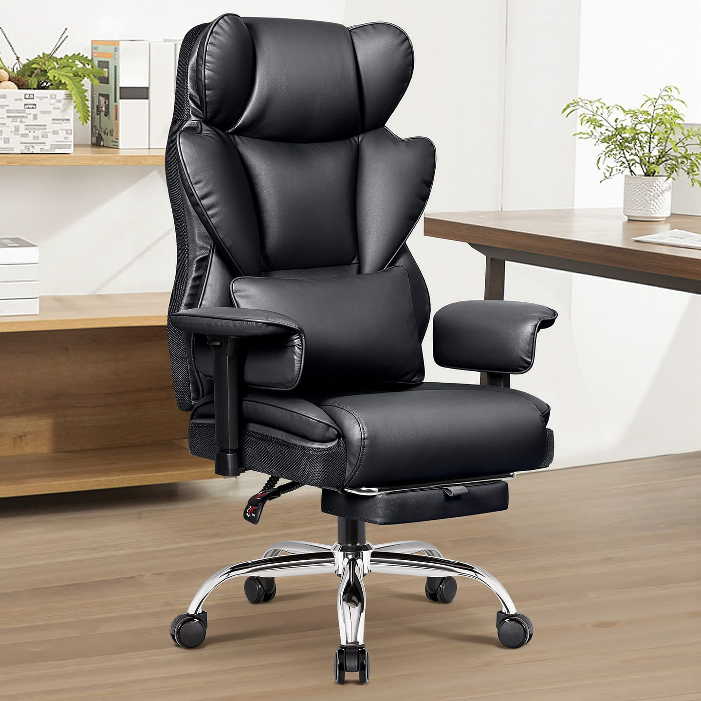 Ergonomic PU leather office chair, Lifting Arms Bk 48 lb