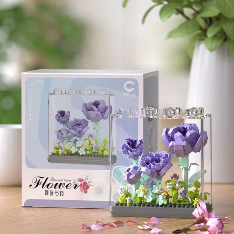 永生花积木拼装玩具  《芍药款》含防尘套盒